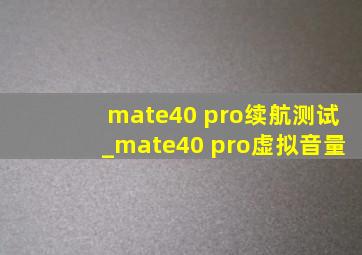 mate40 pro续航测试_mate40 pro虚拟音量